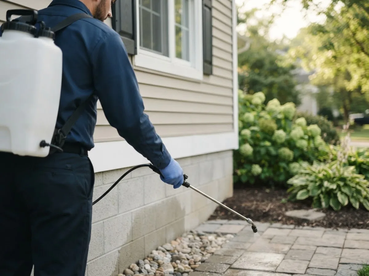 Pest control technician inspecting a home in Newburyport, MA